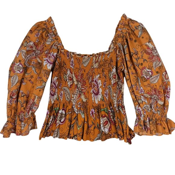 Anthropologie Conditions Apply Smocked Peplum Top, Medium, Ruffled, Cottage Core - Picture 3 of 16